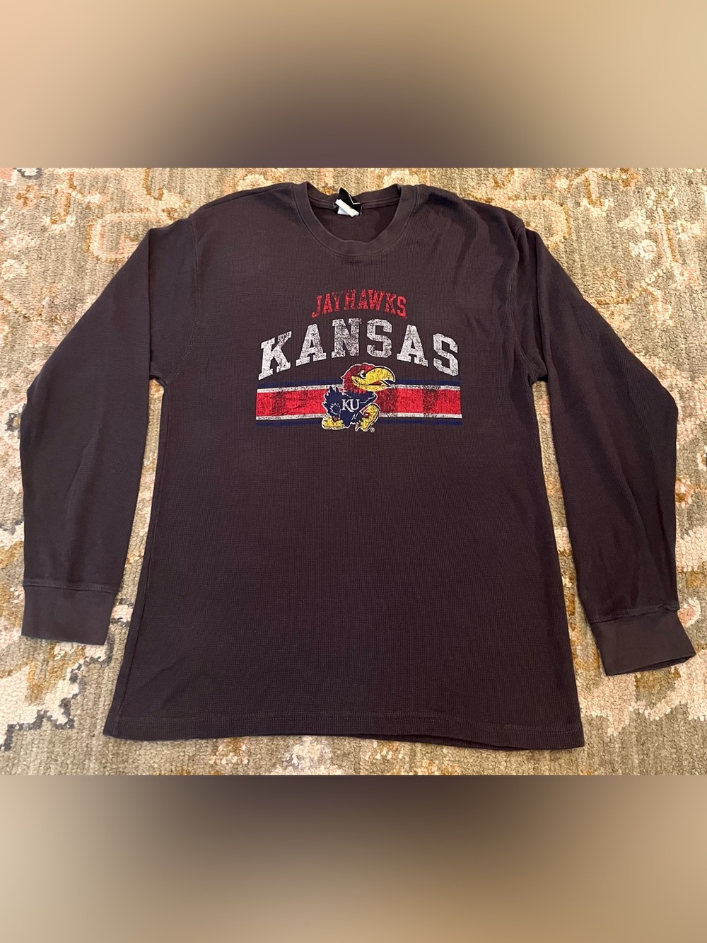 Kansas Jayhawks Thermal Long Sleeve Shirt Men’s Size Medium Color Dark Grey